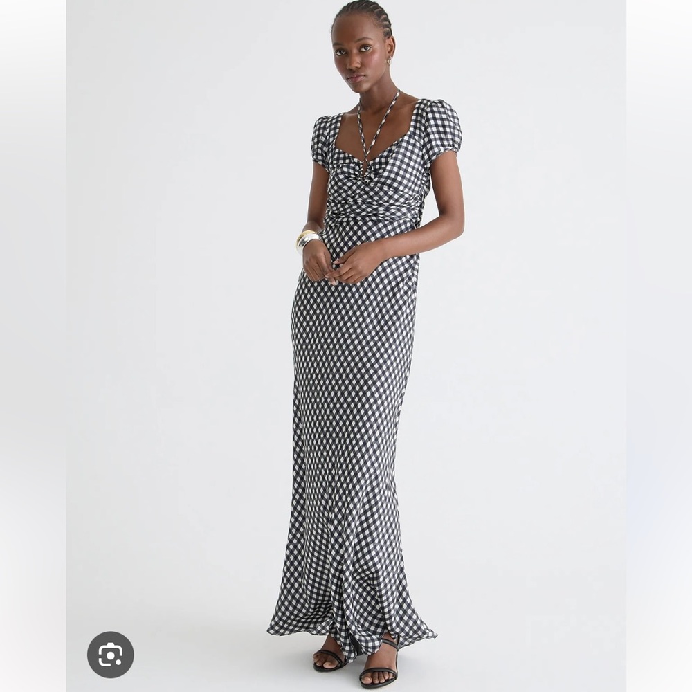Collection tie-neck cap-sleeve maxi dress in gingham